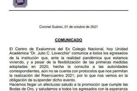 Comunicado dirigido a los egresados de la Unidad Académica "Dr. Julio C. Lovecchio"