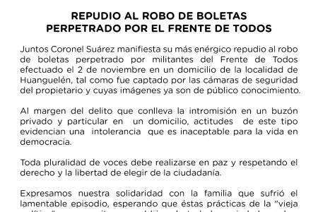 Juntos repudia el robo de boletas que realizó el FdT