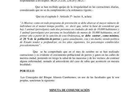Los Concejales del Bloque Alianza Cambiemos presentaron una minuta para que se cumpla la Ley Provincial de control de animales