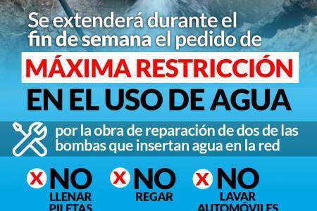 Servicios Sanitarios: Se extenderá durante el fin de semana el pedido de máxima restricción y cuidado en el uso de agua