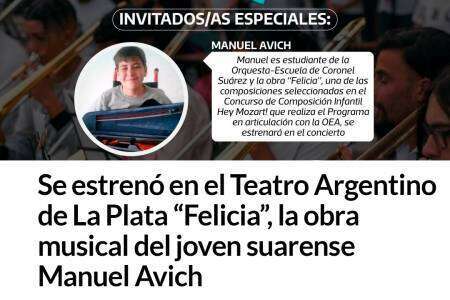 Se estrenó en el Teatro Argentino de La Plata “Felicia”, la obra musical del joven suarense Manuel Avich
