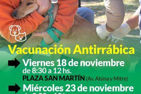 Campaña de vacunación antirrábica en Plaza San Martín y Plaza Dr. Eduardo Frandzman