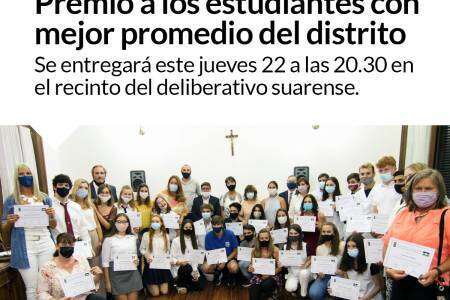 Premio Honorable Concejo Deliberante de Coronel Suárez a los estudiantes con mejor promedio del distrito