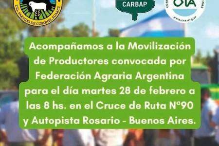 La Sociedad Rural de Coronel Suárez y CARBAP acompañan la movilización de productores convocada por la FAA