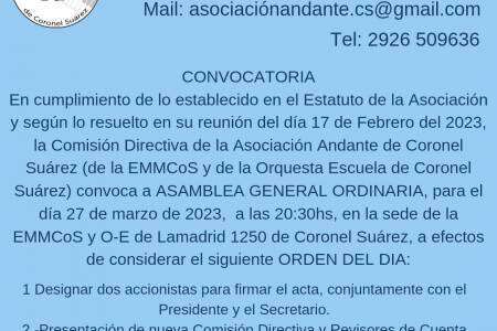 Convocatoria de la Asociación Andante de Coronel Suárez