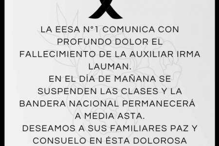 La Escuela Agropecuaria suspendió las clases este miércoles por el fallecimiento de una Auxiliar