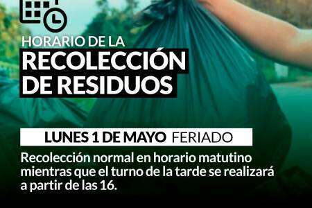 Horario de recolección de residuos LUNES 1 DE MAYO