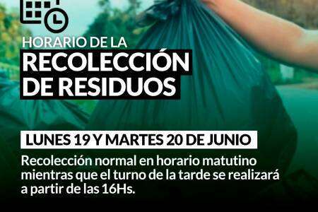 Horario de la recolección de residuos para ESTE FIN DE SEMANA LARGO