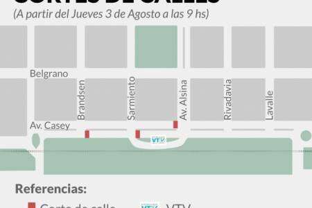 Corte de avenida Casey por el montaje del escenario para la peatonal del 6 de agosto