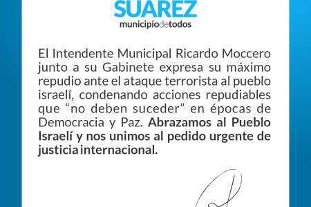 Comunicado del Intendente Municipal Ricardo Moccero en repudió a los ataques terroristas en Israel