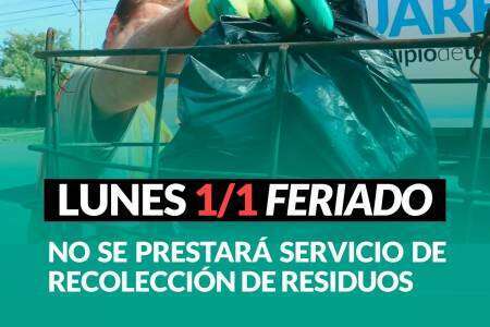 FERIADO LUNES 1 DE ENERO: no se prestará servicio de Recolección de Residuos