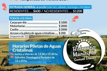 Tarifas vigentes de la temporada de verano 2024 en el Balneario Municipal