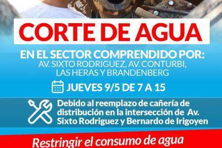 Corte en el suministro de agua corriente en un sector de la ciudad