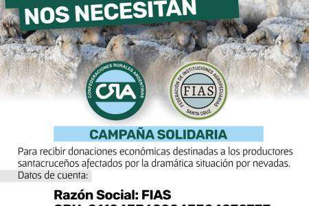 CRA junto a FIAS dispusieron la apertura de una cuenta bancaria para recibir donaciones destinadas a los productores santacruceños