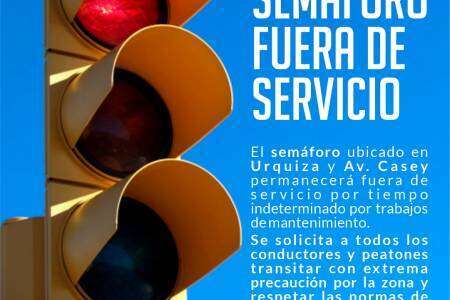 Aviso a la comunidad: semáforo fuera de servicio