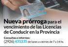 Nueva prórroga para el vencimiento de las Licencias de Conducir en la Provincia