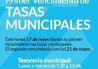 Vencimiento de tasas municipales del mes de mayo