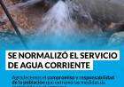 Se normalizó el servicio de agua corriente