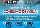 Restricción en el suministro de agua corriente el jueves 15 de 6 a 14 hrs.