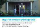 Nuevo número telefónico del Hogar de Ancianos Domingo Goñi