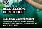 Horario de la recolección de residuos para ESTE FIN DE SEMANA LARGO
