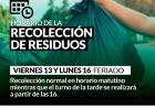 Horario de recolección de residuos Feriado Nacional