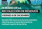 Horario de la recolección de residuos de este viernes 8 de diciembre