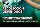 Horario de recolección feriados de Carnaval