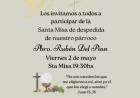Los invitamos a la Santa Misa de despedida de nuestro párroco