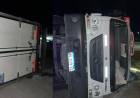 Vuelco de un camión en la rotonda de San Eloy: el conductor resultó herido