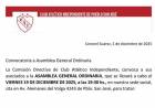 CLUB ATLÉTICO INDEPENDIENTE DE PUEBLO SAN JOSÉ - ASAMBLEA GENERAL ORDINARIA