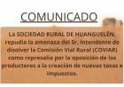 La Sociedad Rural de Huanguelén repudia la amenaza de disolver la Comisión Vial Rural